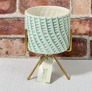 Real Love Ceramic Planter With Stand Multi Flower Pot Geometric Gold Pedestal